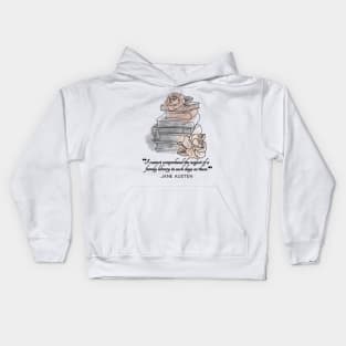 Jane Austen quote in watercolor style - I cannot comprehend the neglect of a family library in such days as these. Kids Hoodie